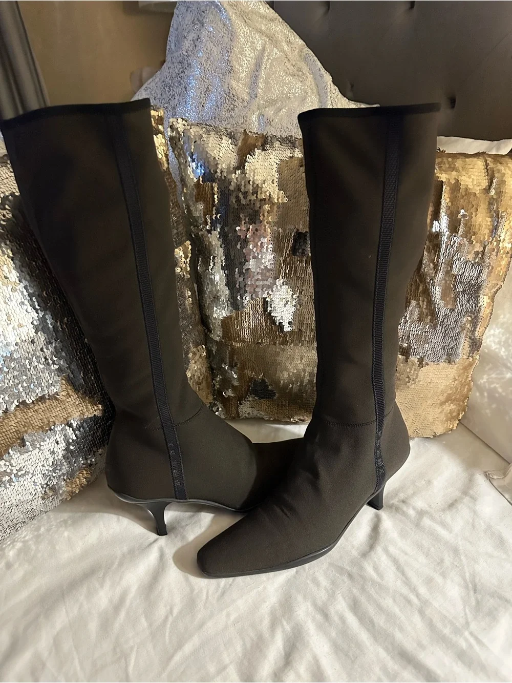 Prada Black Stretch Over-the-Knee Kitten Heel Boots